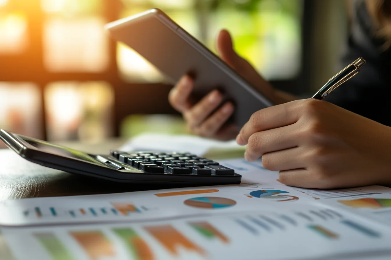 Person using calculator for Post Lake Lending loan payment planning