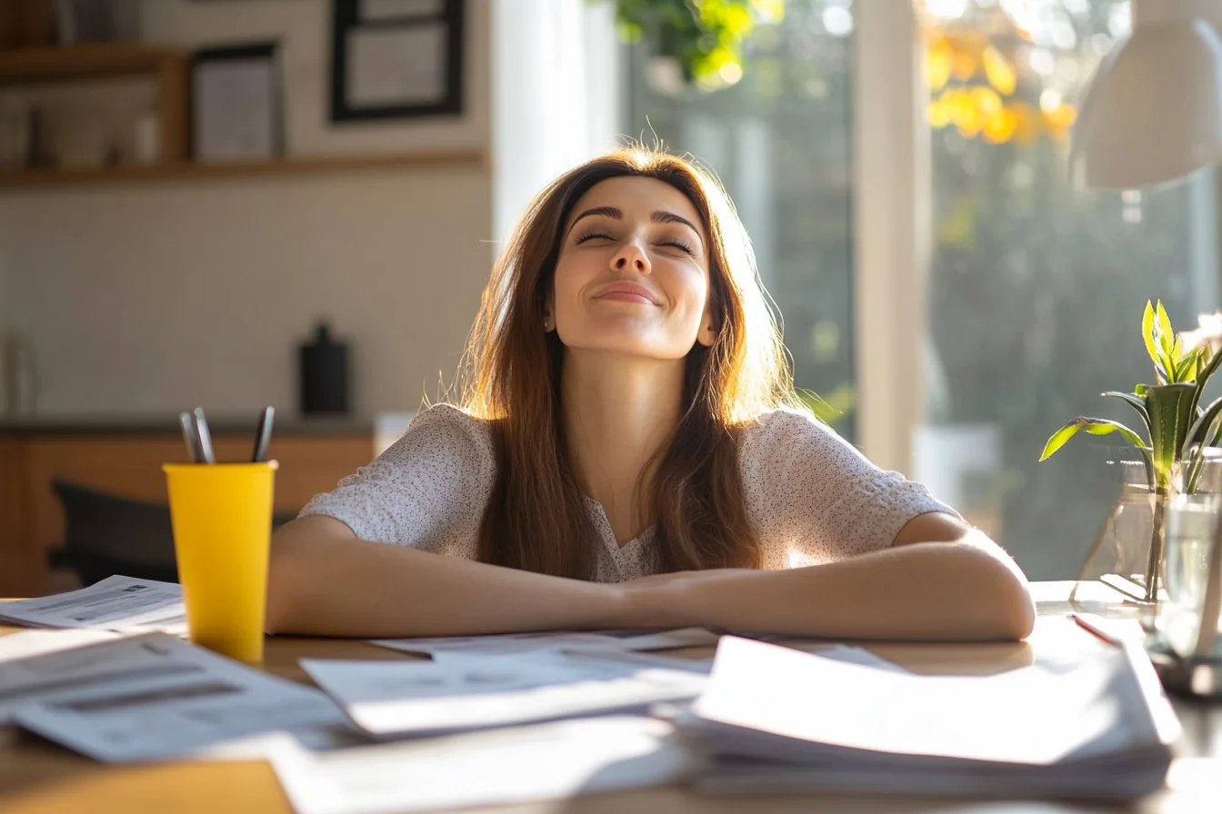 Woman organizing bills for debt consolidation with Post Lake Lending personal loan